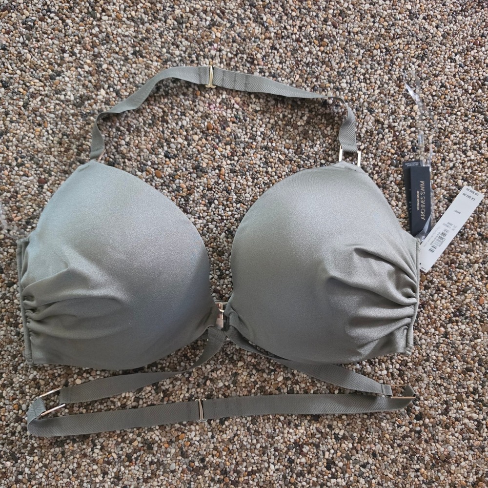 Victoria's Secret Archives Swim Metallic Push Up Bikini Top Olive Green 36DD NEW